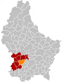 Map showing, in orange, the Mamer commune