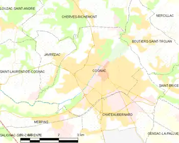 Map of the commune of Cognac