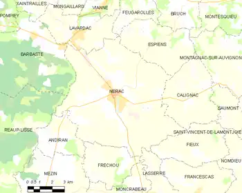 Map of the commune of Nérac