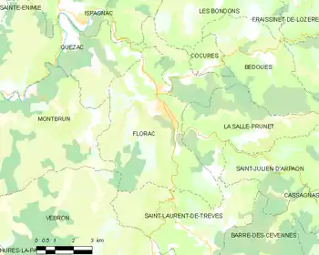 Map of the commune of Florac Trois Rivières