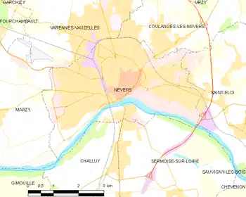 Map of the commune of Nevers