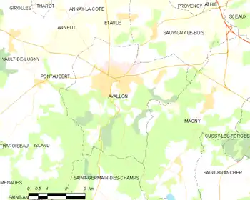 Map of the commune of Avallon