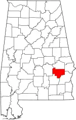 Map of Alabama highlighting Bullock County