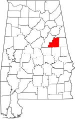 Map of Alabama highlighting Clay County