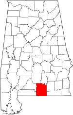 Map of Alabama highlighting Covington County