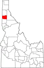 Map of Idaho highlighting Benewah County