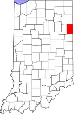 Map of Indiana highlighting Adams County