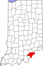 Map of Indiana highlighting Clark County