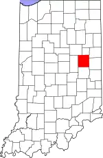 Map of Indiana highlighting Delaware County