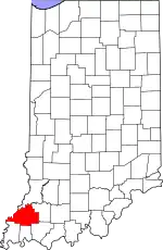 Map of Indiana highlighting Gibson County