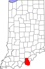 Map of Indiana highlighting Harrison County