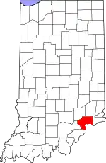 Map of Indiana highlighting Jefferson County