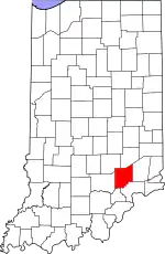 Map of Indiana highlighting Jennings County