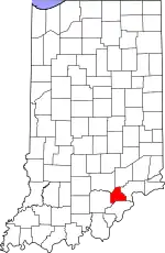 Map of Indiana highlighting Scott County