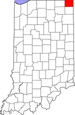 Map of Indiana highlighting Steuben County