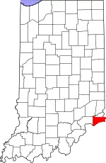 Map of Indiana highlighting Switzerland County