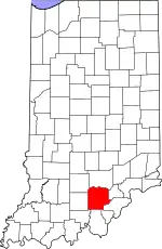 Map of Indiana highlighting Washington County