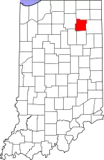 Map of Indiana highlighting Whitley County