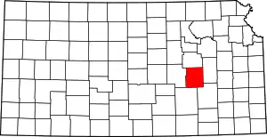 Map of Kansas highlighting Chase County