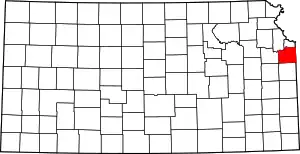 Map of Kansas highlighting Johnson County