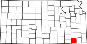 Map of Kansas highlighting Montgomery County