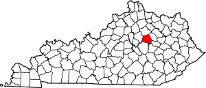 Map of Kentucky highlighting Clark County