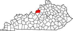 Map of Kentucky highlighting Jefferson County