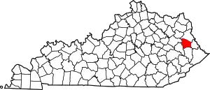 Map of Kentucky highlighting Johnson County