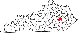 Map of Kentucky highlighting Lee County