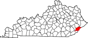 Map of Kentucky highlighting Letcher County