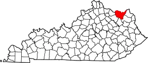 Map of Kentucky highlighting Lewis County