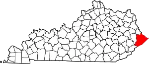 Map of Kentucky highlighting Pike County