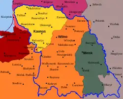 Map of planned Litbel borders (thick blue line) superimposed on state borders of 1920