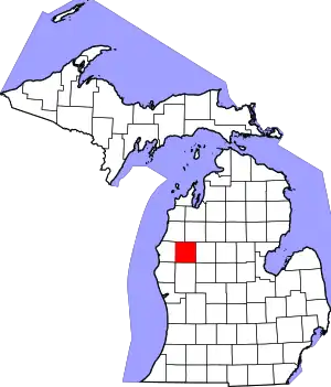 Map of Michigan highlighting Lake County