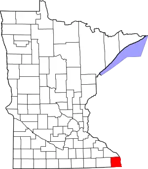 Map of Minnesota highlighting Houston County