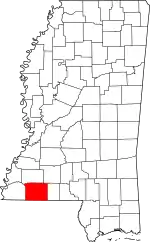 Map of Mississippi highlighting Amite County