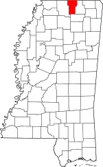 Map of Mississippi highlighting Benton County