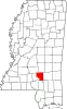 Map of Mississippi highlighting Covington County