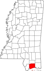 Map of Mississippi highlighting Harrison County