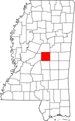 Map of Mississippi highlighting Leake County