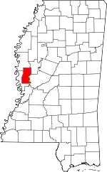 Map of Mississippi highlighting Sharkey County