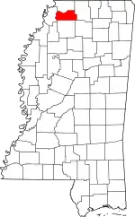 Map of Mississippi highlighting Tate County