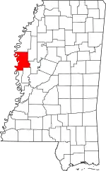 Map of Mississippi highlighting Washington County