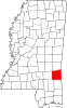 Map of Mississippi highlighting Wayne County