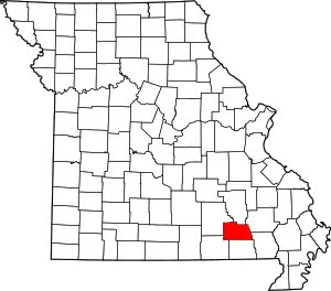 Map of Missouri highlighting Carter County