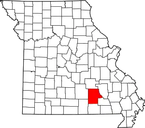 Map of Missouri highlighting Shannon County