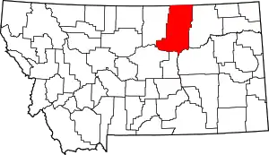 Map of Montana highlighting Phillips County