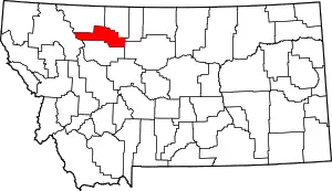 Map of Montana highlighting Pondera County