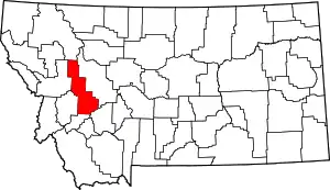 Map of Montana highlighting Powell County