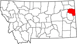 Map of Montana highlighting Richland County